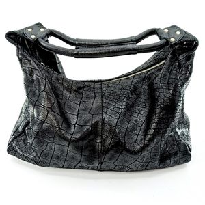 Lola Bernard Modena‎ Croc Embossed Leather Hobo Bag